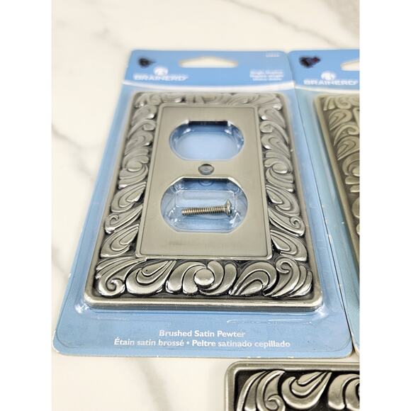 Brainerd Single Duplex Outlet + Single Switch Cover Plate Satin Pewter x3 - Picture 6 of 14